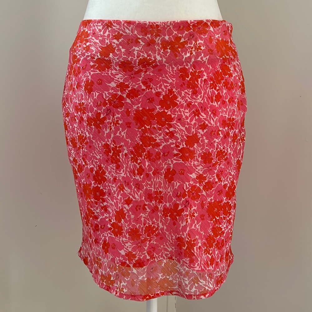 Nasty Gal Pink/Orange Candy Chiffon Mini Skirt sz 6